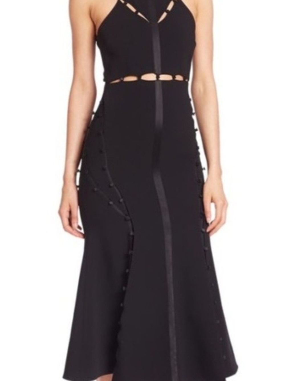 Cinq a Sept Shaik Button Cutout LBD Midi Dress Black 0 EUC Luxe Party